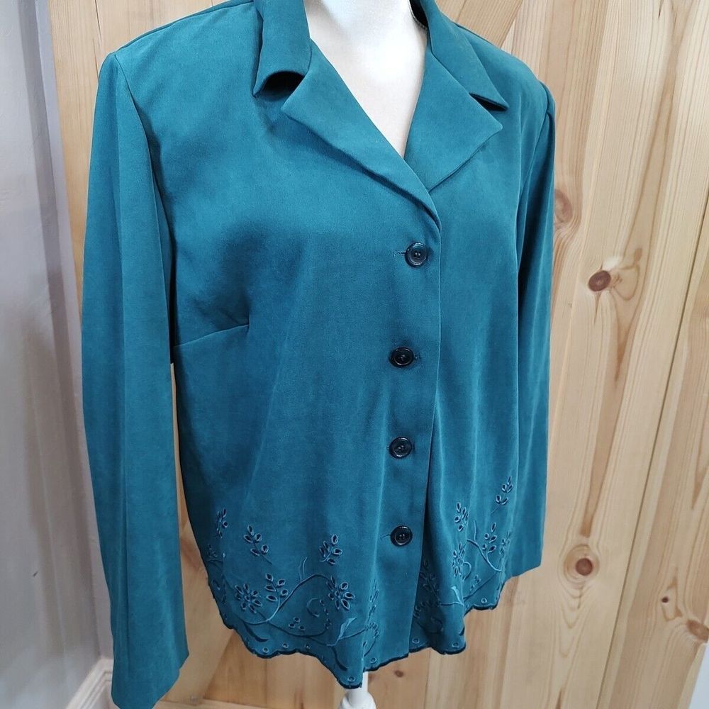 Studio I Teal Jacket with Floral Embroidery